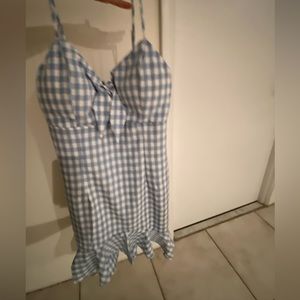 Sky blue/white checkered spaghetti strap (adjustable) dress. Bow in middle. NWT